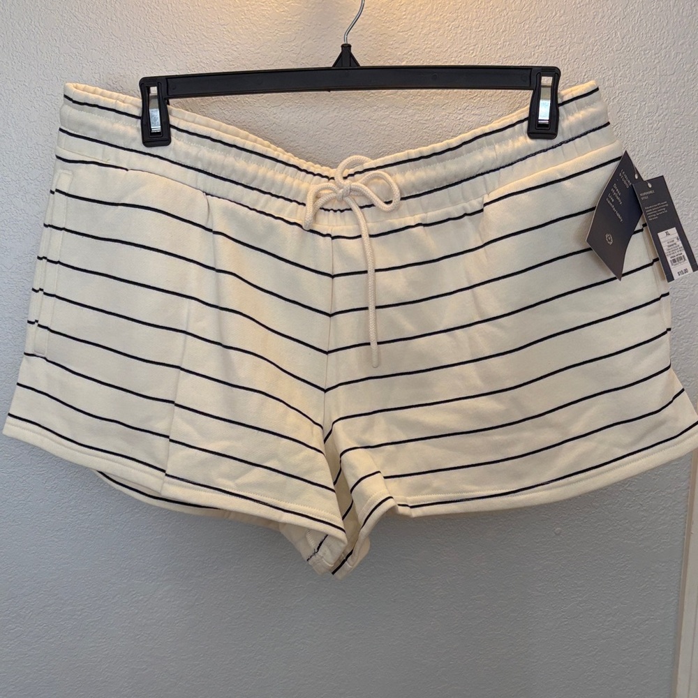 Universal Thread Cream and Black Striped Athletic Shorts